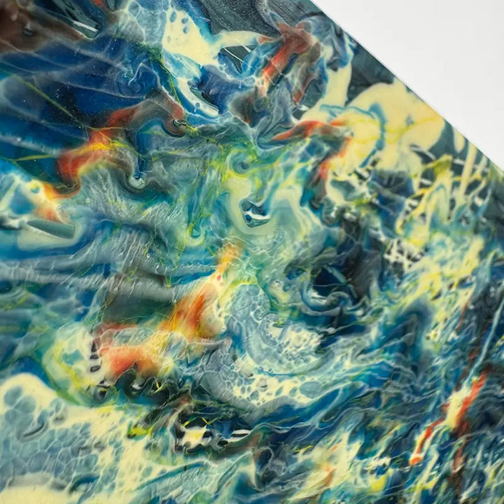 FOCUS mixed media painting on wood panel with resin textures