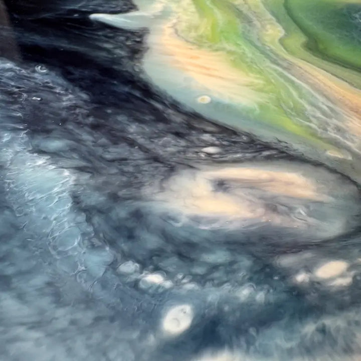 FOCUS mixed media painting on wood panel with resin textures