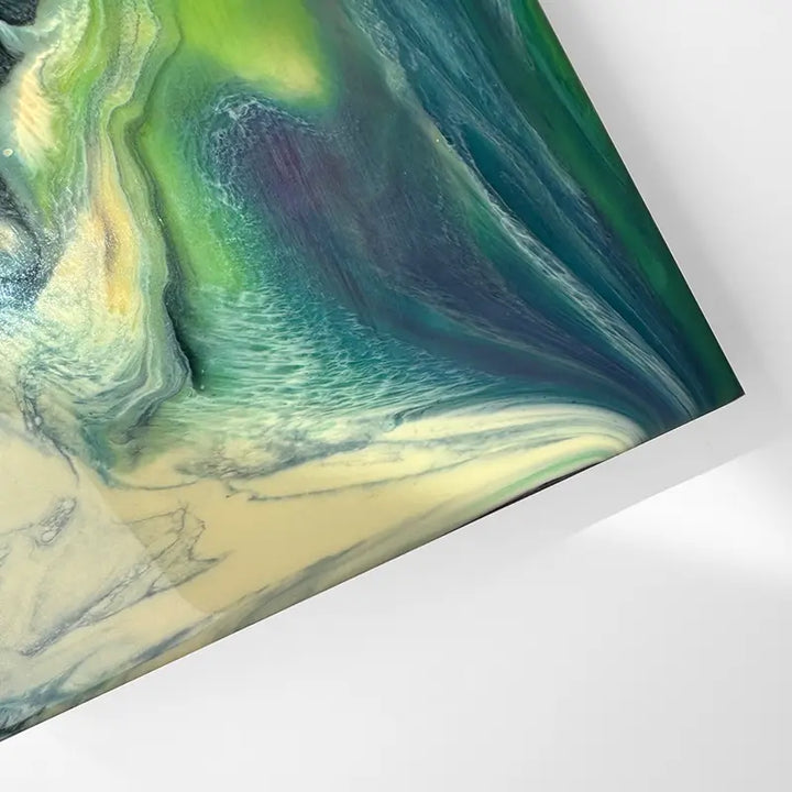 FOCUS mixed media painting on wood panel with resin textures