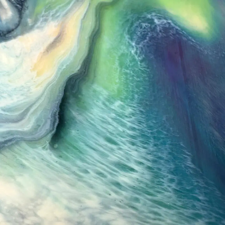 FOCUS mixed media painting on wood panel with resin textures