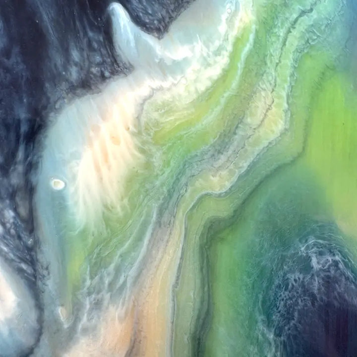 FOCUS mixed media painting on wood panel with resin textures
