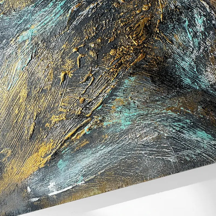 FOCUS mixed media painting on wood panel with resin textures