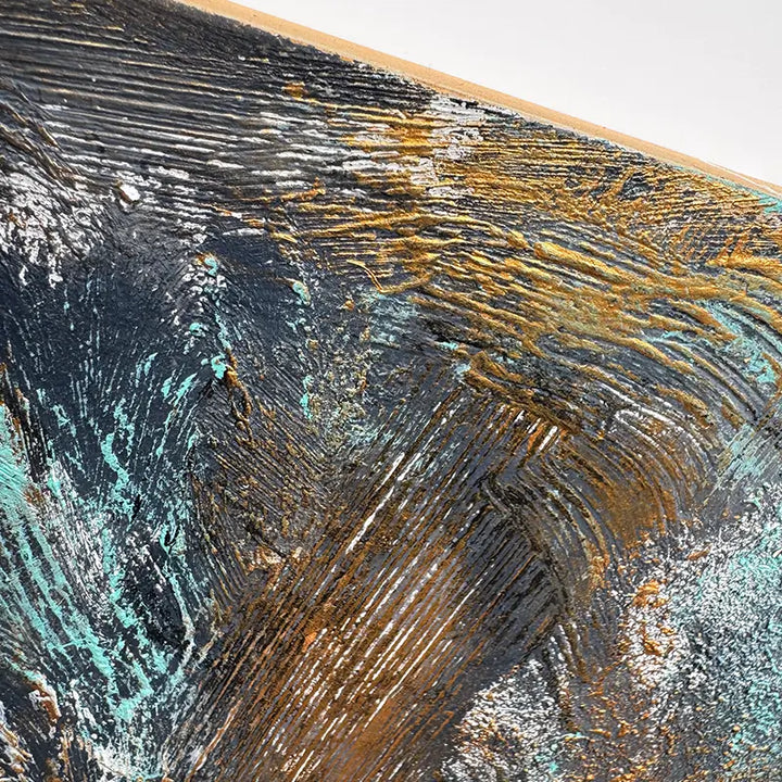 FOCUS mixed media painting on wood panel with resin textures